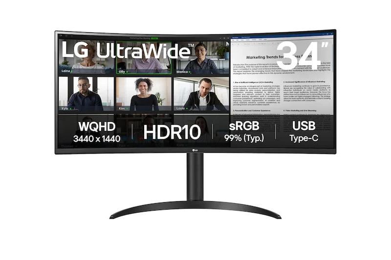 34 inç LG UltraWide QHD Kavisli USB-C 100Hz Monitör